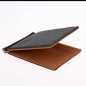 BROWN Mens Slim Money Clip Wallet Minimalist Grey